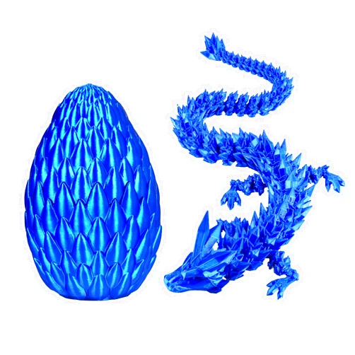 TXHWYZF 16.5in Large Size 3D Printed Dragon, 6.1x3.9in Dragon Egg,Fidget Toy Dragon for Autism/ADHD, Executive Desk Toys,Home Office Decor (Blue Crystal Dragon)