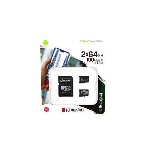 Kingston 64GB Canvas Select Plus microSDXC Card | Up to 100MB/s | A1 Class 10 UHS-I | 2-Pack | with Adapter | SDCS2/64GB-2P1A