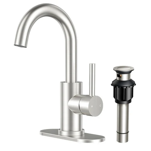 FORIOUS Brushed Nickel Bathroom Faucet 1 Hole, Wet Bar Sink Faucet Single Hole Bathroom Faucet Brushed Nickel with 360°Swivel Spout, Single Handle Bathroom Faucet 3 Hole Small Kitchen Bar Faucet