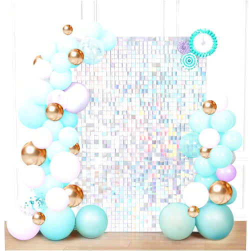 LuoluoHouse Shimmer Wall Panel Sequin Backdrop Panels 12 Packs-Iridescent Silver Backdrop for Graduation Anniversary Backdrop Wall Backdrops Engagement Decoration
