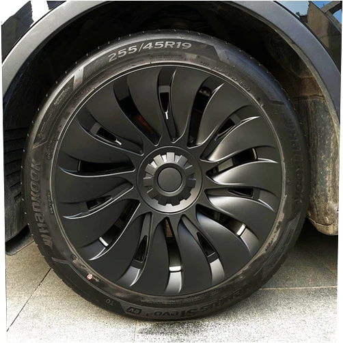 KAVANIC Fits Tesla Model Y Wheel Cover Hubcap 19 Inch Matte Black Support Logo Symmetry Design (4 PCS) Uberturbine Style for 2020-2024 Model Y Gemini Wheel Cover Replacement