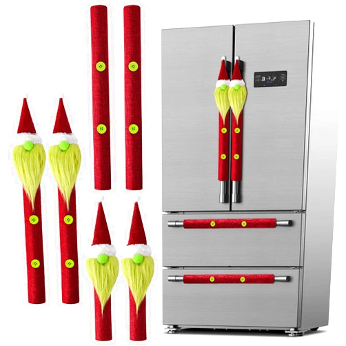 Pawliss Christmas Refrigerator Handle Covers: 6PC Christmas Fridge Handle Covers, Green Fuzzy Gnome Refrigerator Door Handle Covers, Kitchen Appliance for Christmas Decorations Microwave Dishwasher