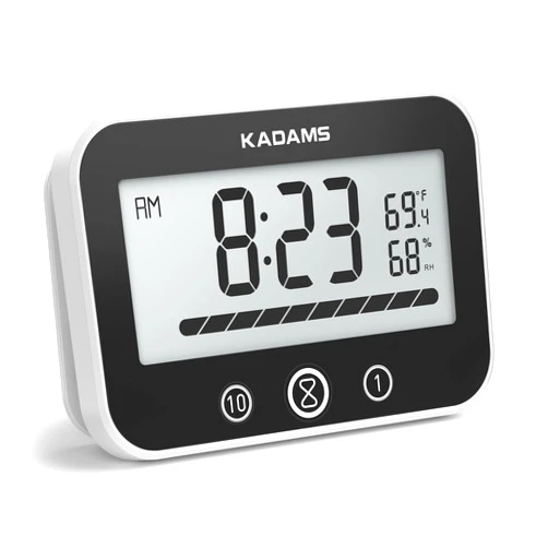 KADAMS Bathroom Shower Clock Waterproof Timer Countdown Kitchen Clock Timer with LCD Display Progress Bar, Suction Cup, Black