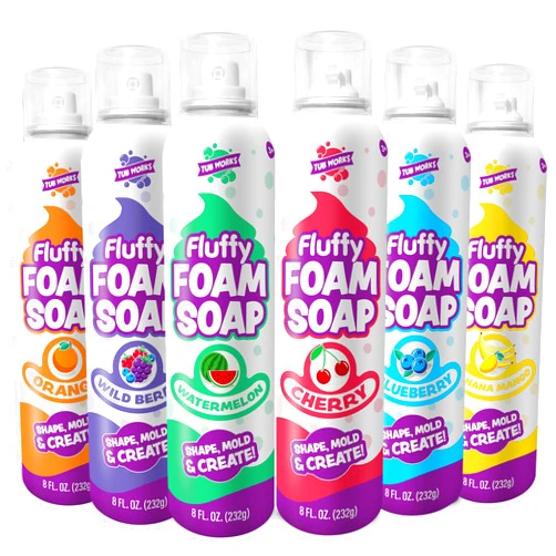 Tub Works® Fluffy Foam Soap, Variety 6 Pack | Shape, Mold & Create Bath Art with Soft Bath Foam for Kids | Gentle, Cleansing Kids Bath Soap | Easy-to-Use Spray Nozzles | Fruity, Fun Bath Colors