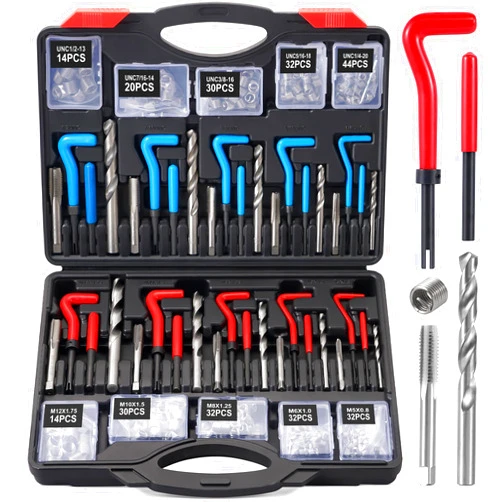 Kolvoii Helicoil Thread Repair Kit 320-Piece Metric SAE Heli Coil Thread Repair Kit with HSS Drill Bits Inserts Taps Break Off Tools, Universal Threaded Restorer Restoring Rethread