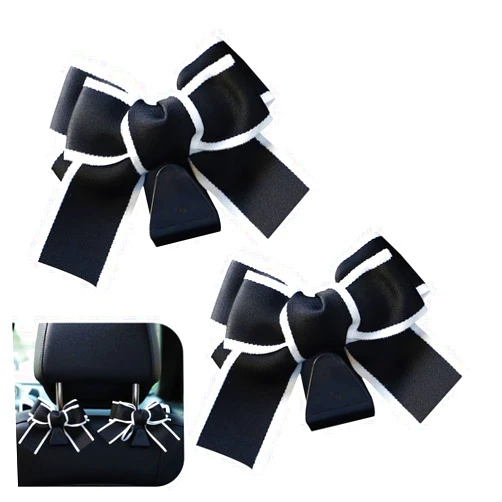 Teybouk 2 PCS Car Purse Hooks, PVC Multi-Functional Sturdy Vehicle Seatback Storage Hooks, Adorable Bow-Shaped Hanger Decorative Accessories, Universal for Most Cars, Trucks, SUVs (Black)
