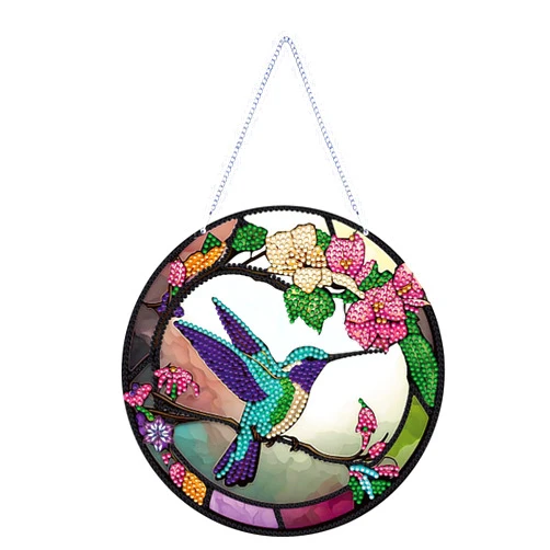 LYENYI DIY 5D Flowers Hummingbird Diamond Painting Kits Hanging Sign Wall Art Sign Bird Diamond Art Suncatcher Window Hanging Ornament Window Pendants Home Garden Wall Door Diamond Art 7.4 * 7.4in