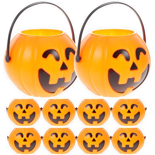 LUOEM 10pcs Mini Halloween Pumpkin Candy Bucket Little Plastic Pumpkin Bucket Children Trick or Treat Bags for Party Favors Table Decoration Props 3.34 x 2.16 x 1.77 Inch (Orange)