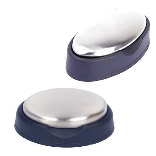 RODEREK Stainless Steel Deodorant Soap Remove Odors，2 Pack Kitchen Gadgets Odor Remover Bar for Eliminating Fishy and Smelly（Oval + Round, with Soap Base