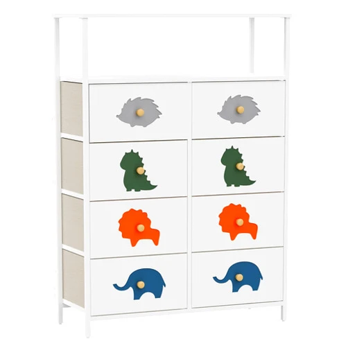 FRAPOW 8 Drawers Kid Dresser with Shelves, Tall Nursery Chest Organizer Units Large Storage Dresser with Wooden Top, Open Shelf, Sturdy Metal Frame for Bedroom Hallway Living Room