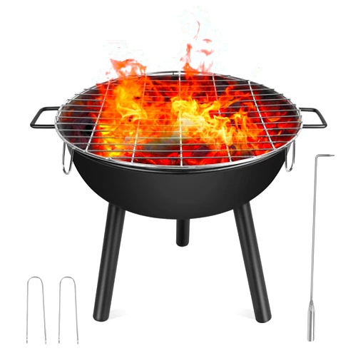Veelleen 17 Inch Portable Charcoal Round Grill With Three Legs for Outdoor Cooking Barbecue Camping BBQ
