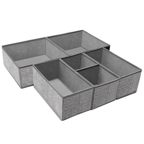 Criusia Underwear Drawer Organizer, 6 Set Foldable Underwear Drawer Organizer and Closet Dividers,Storage Box for Clothes, Socks, Underwear (6 Bins) (Light Grey)