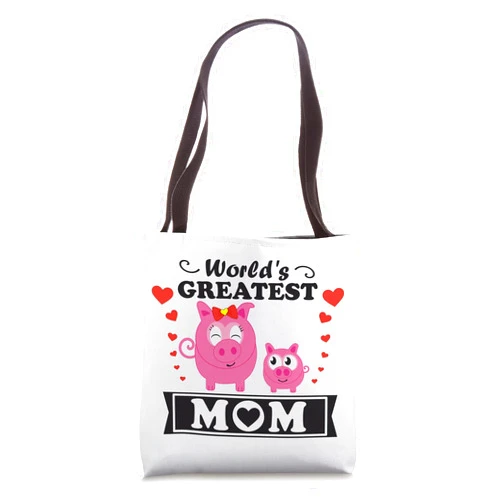 Mother Designs - Henyo Stuffs Mother Child Piggies - World's Greatest Mom - Cute Pig Piggy Tote Bag