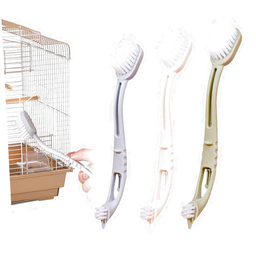 NIUNIUZHENG 3 Pcs Cleaner with Two Brush Heads Long Handle Tool for Cleaning Bird Cages Kennels Perches Pet Supply Bird Cage Accessory