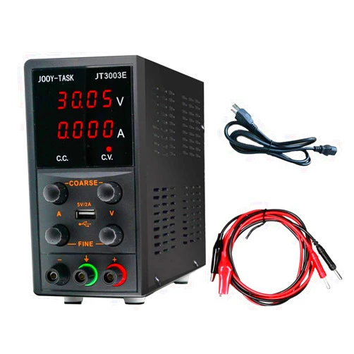 JOOY-TASK Dc Power Supply Variable 30V 3A for Mobilephone Repair Adjustable Power Supply with Banana Aligator Leads&Output Lines