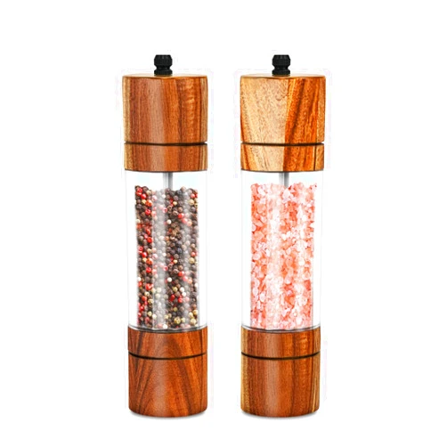 XWXO Acacia Wood Salt Grinder and Pepper Grinder Set Premium Acrylic Salt and Pepper Mill Set, Manual Salt and Pepper Mills- Wooden Shakers with Adjustable Ceramic Core 8 Inches 2 Pack