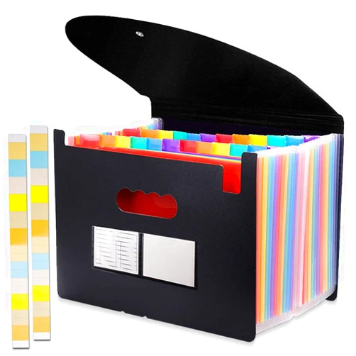 VICNOVA 24 Pockets Expanding File Folder with Cover Accordian File Organizer Portable A4 Letter Size File Box,High Capacity Plastic Colored Paper Document Organizer Filing Folder Organizer