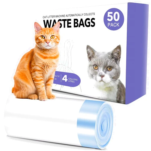 Sousia Tailtactic Cat Litter Box Liners - 50 Count Large Two-Way Drawstring Tear & Leak Resistant Unscented Waste Bag for Automatic Cat Litter box-23×15.7