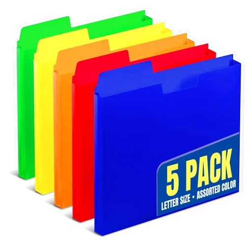 1InTheOffice File Jackets Letter Size, File Pocket Folders, Plastic File Jackets, 1/3 Cut Tab, 8.5