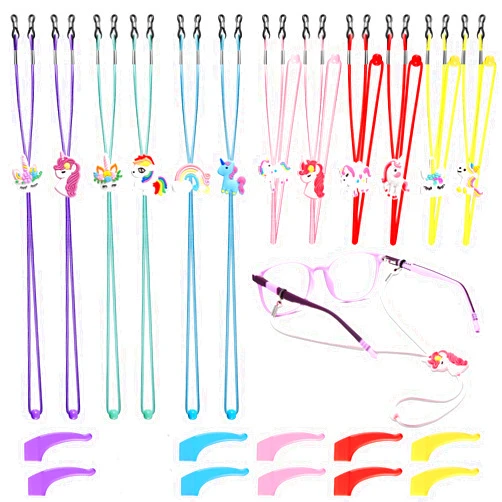 Flutesan 12 Pcs Kids Glasses Strap Unicorn Rainbow Adjuster Stretchy Antislip Eyeglass Strap for Girls Adjustable Glasses Lanyard Cute Safety Eyewear Retainers with 12 Pairs Glasses Ear Hook, Multicolor