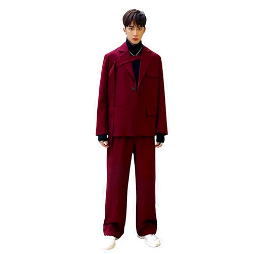 Lacoac Men's Over Size Two Pieces Suit Tuxedos Solid Jacket Pants Notch Lapel Prom Daily Groom Formal