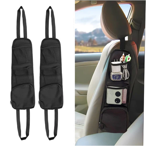 QUICTO 2PCS Car Seat Storage Hanging Bag, Multi-Pocket Seat Side Organizer, Multifunctional Mesh Net Pocket, Can Hold Mobile Phone, Wallet, Glasses, Suitable for Cars, SUVs, Trucks