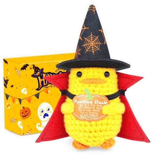 IrichBa Unique Gifts for Halloween Kids and Teens - Mini Funny Emotional Support Crochet Duck with Pumpkin and Magic Set - Cute Knitted Plush Doll Halloween Decoration for Women, Toddlers, Adult