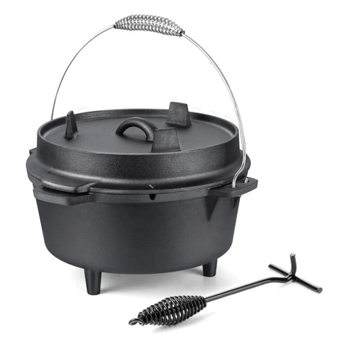 HaSteeL 5QT Cast Iron Dutch Oven, HaSteeL Pre Seasoned Camping Pot & Lid Lifter, Large Heavy Duty Deep Pot with Feet & 2-In-1 Frying Skillet Lid, Great for Outdoor Stovetop Griddle Campfire Cooking Baking