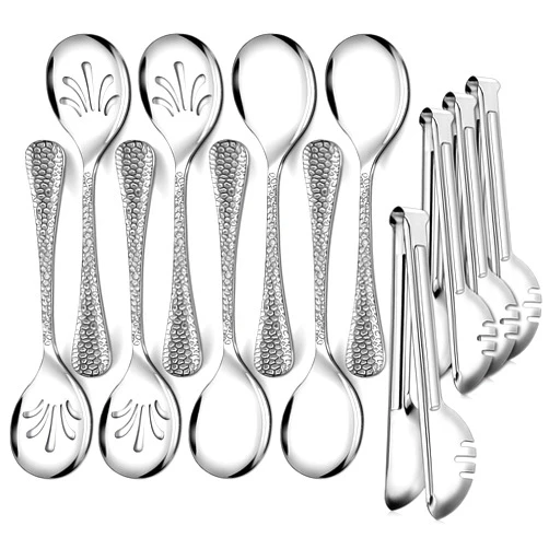 Teivio Hammered Stainless Steel Metal Serving Utensils Set of 12, 10