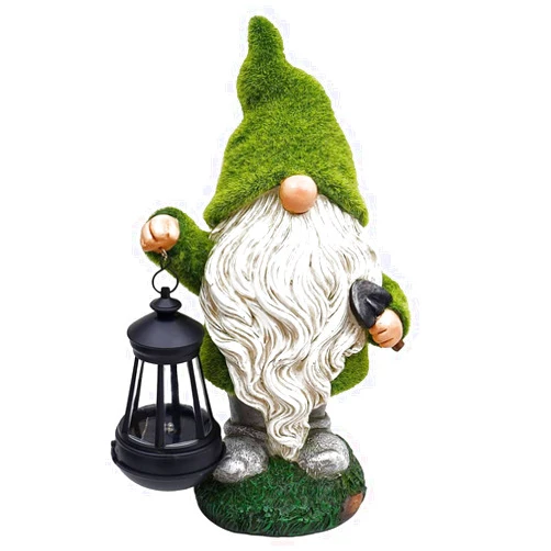 LZQPearl Garden Gnome Outdoor Statue Decor - Large Funny Resin Gnome with Solar Lantern Lights, Flocked Garden Gnome Decorations with Solar Lights Resin,Yard Art Sculpture Decoration, Outdoor Summer