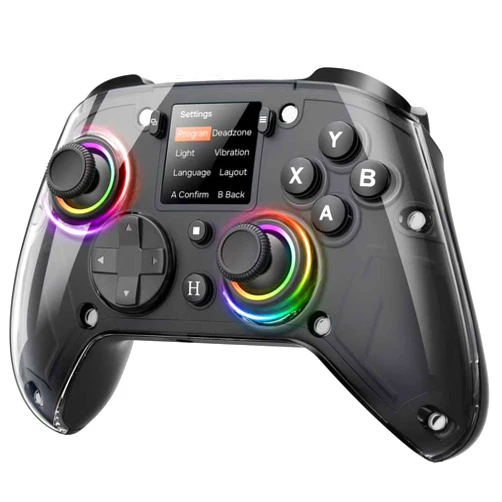 GUSGU G7 Wireless Gaming Controller with Interactive Screen, 1000Hz Polling Rate, Hall Joysticks & Triggers, 4 Programmable Buttons, Compatible with PC, Switch1, PS4, iOS, Android, Black