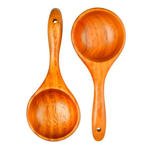 Aemygo 2 Pack Wooden Scoop Ladle for Kitchen, 8.5 Inch Large Solid Wood Kitchen Rice Scoop Multipurpose Bath Salt Scoop for Serving Flour, Beans, Water, Canister
