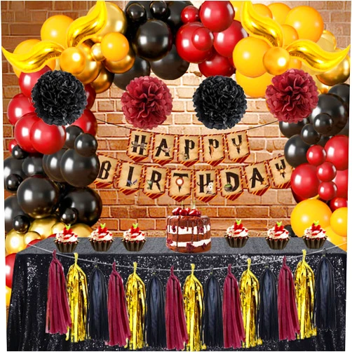 Syuebt Magical Wizard School Birthday Party Decoration Include Magic Wizard School Balloon Arch Kit, Tassel Flower Ball for Magical Theme Birthday Baby Shower Party Supplies
