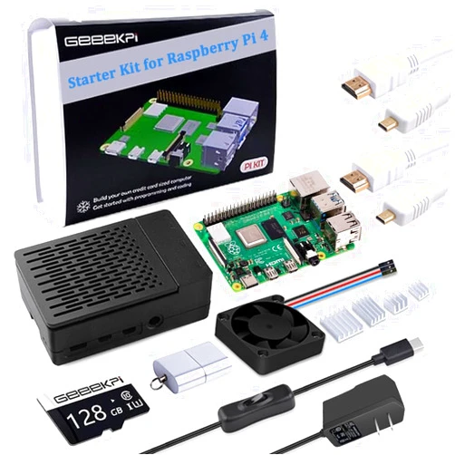 GeeekPi Starter Kit for Raspberry Pi 4 8GB - 128GB Edition, Case with PWM Fan, 18W 5V 3.6A Power Supply with ON/Off Switch, HDMI Cables (8GB RAM)