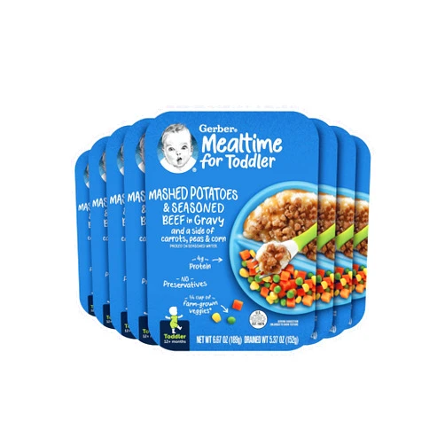 Gerber Baby Food, Mashed Potatoes and Seasoned Beef in Gravy and a side of Carrots, Peas and Corn, Toddler Food with Farm Grown Veggies, Toddler Meal, No Preservatives, 6.67 oz Ounce