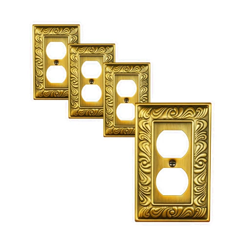 Treewell 4-Pack Duplex Outlet Cover Plate, Paisley Pattern Antique Brass Metal Wall Plates for Electrical Outlets, 1 Gang Receptacle Cover, Pearls Decorative Switch Plates and Outlet Covers