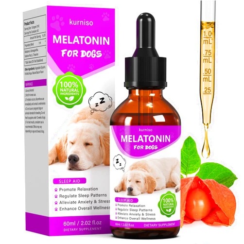 Kurniso Melatonin for Dogs-Dog Anxiety Relief, Essentials for Sleep & Relaxation Support, Liquid Dog Melatonin, Sleep Aid with L-Theanine, 2.02 fl.oz (60ml)