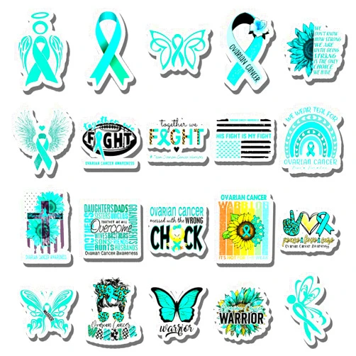 UNILYLY 20 Pcs Ovarian Cancer Awareness Inspirational Ribbon Vinyl Bumper Stickers Window Decals for Vehicle Truck Bicycle Water Bottle Laptop Decorations Exterior Decorative Accessories, 2 x 2 inch