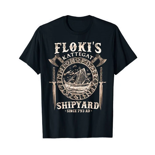 VIKINGS RISE Flokis Shipyard Kattegat Viking Ship and Sword T-Shirt Gift