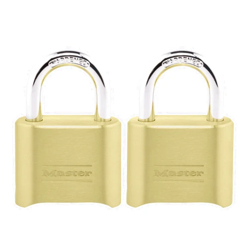 Master Lock Brass Combination Lock, Gate Lock for Outdoor Fence or Shed, Customizable Combination Padlock with 2-inch Wide Body and 1-inch Shackle, 2 Pack, 175EC2