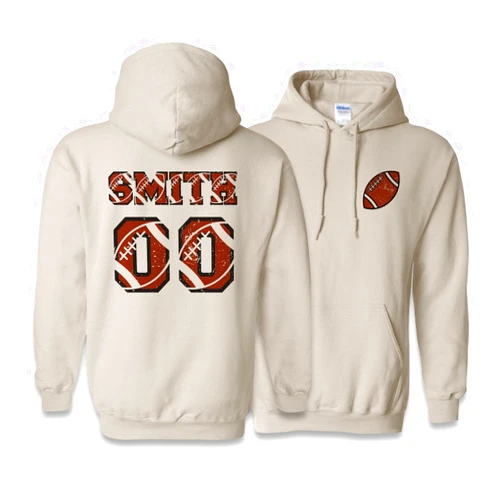 TeesAndTankYou Custom Football Text Player Number Front and Back Print Personalized Hoodie Sweatshirt Unisex