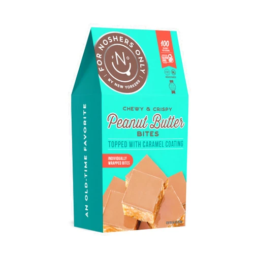 For Noshers Only Peanut Butter Bites - Gluten-Free, Vegan, Kosher Snacks - Coated, Healthy Snack Bites - Whole Grain Brown Rice - No Artificial Ingredients - Individually Wrapped, Low-Calorie - Pack of 8, Caramal
