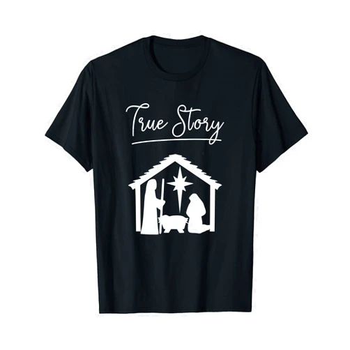 Christmas Apparel & Gifts HHWCo. Christian Christmas Tshirt True Story Baby Jesus Star Shirt