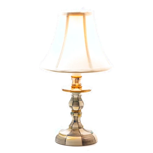 MACKENZIE-CHILDS Candlestick Lamp, Decorative Lamp for Living Room or Bedroom, Gray-and-White Sterling Check