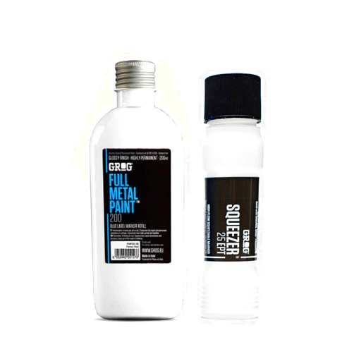 Graff-City Grog Full Metal Paint & Squeezer 25 EPT - 25mm Mop Marker Gloss Permanent Paint Refill 200ml (Bogotà White)