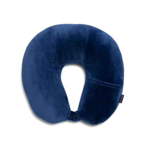 Brookstone Microbead Travel Head and Neck Pillow Lightweight and Plush with Phone or Headphone Pocket, Blue