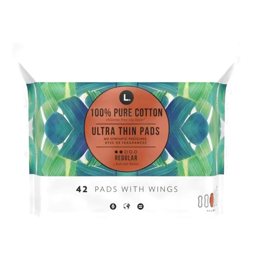 L. , Organic Cotton Ultra Thin Pads for Women, Super Absorbency, With Wings, 42 Count