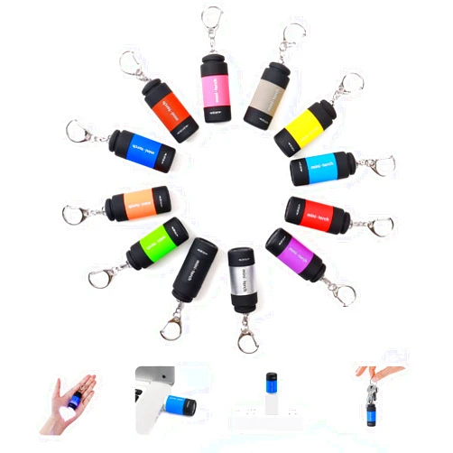 Tileon Mini Keychain Light,USB Rechargeable Keychain Flashlights 12 Pack Waterproof Small Flashlights for Emergency LED Tiny Flashlight Colorful Gift for Kids Students Family