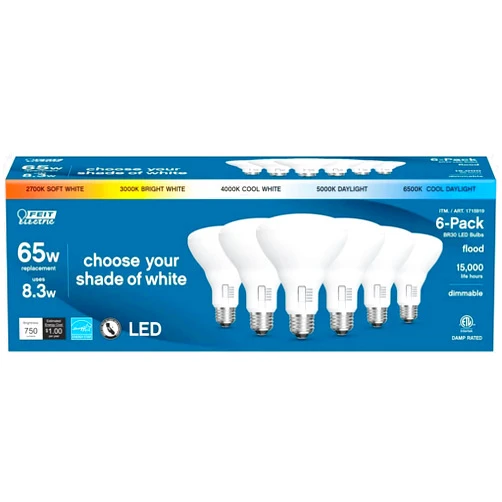 Feit Electric LED 5-Color Choice - BR30 65W Equivalent - 750 Lumen, 2700K Soft Whit, 3000K Bright White, 4000K Cool White, 5000K Daylight and 6500K Cool Daylight