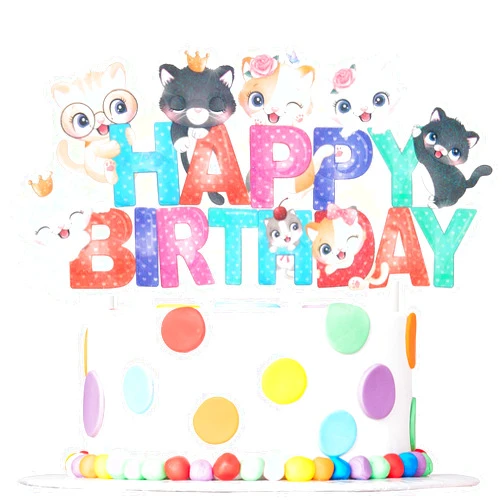 Umoni Cartoon Cat Happy Birthday Cake Topper Cat Theme Birthday Party Decoration Cartoon Kitten Meow Party Cake Topper for Kids Birthday Party Baby Shower Supplies